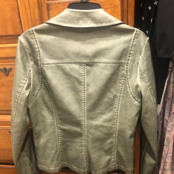 Max Studio Olive Faux Leather Moto Style Jacket - Picture 2 of 12
